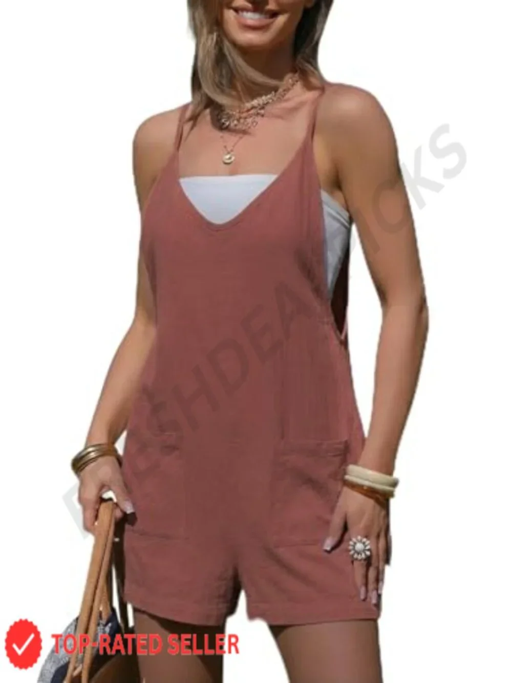 Womens Sleeveless Striped Romper Jumpsuit Cotton Blend Casual Summer with